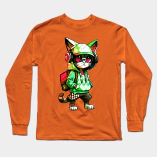 DJ Kitty Vibes (green & red) Long Sleeve T-Shirt